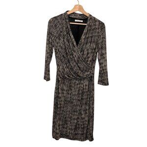 MaxMara Midi Dress Black & White Womens Medium V-Neck 3/4 Sleeve